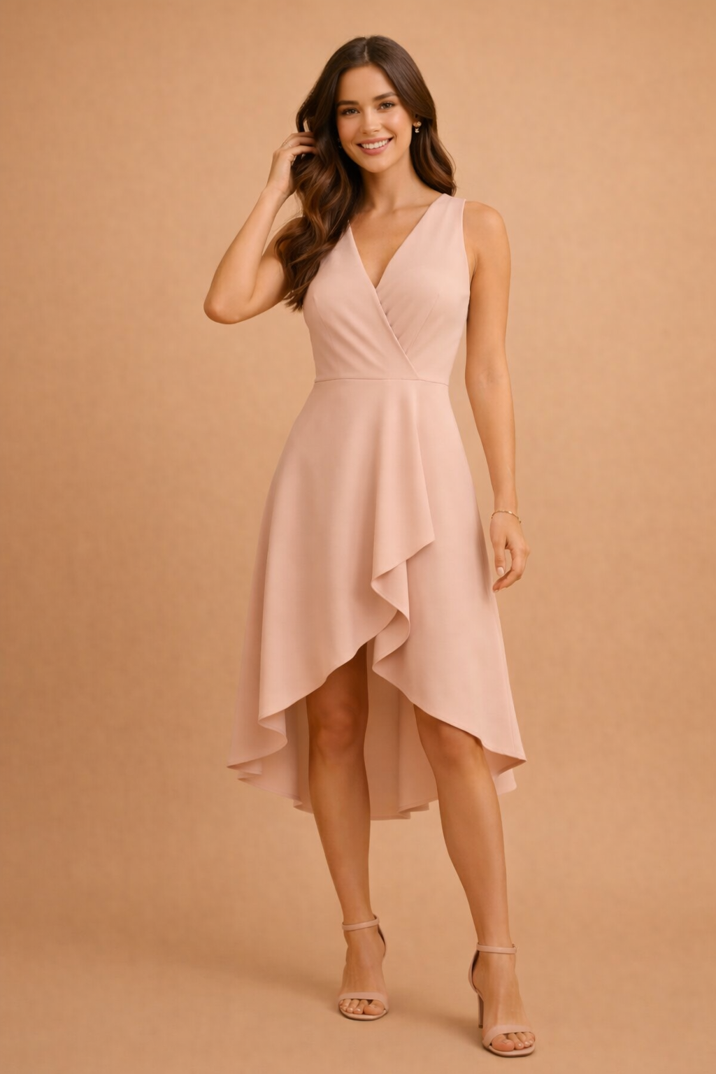 Elegantes Wickelkleid für Frauen mit V-Ausschnitt und asymmetrischem Saum 2