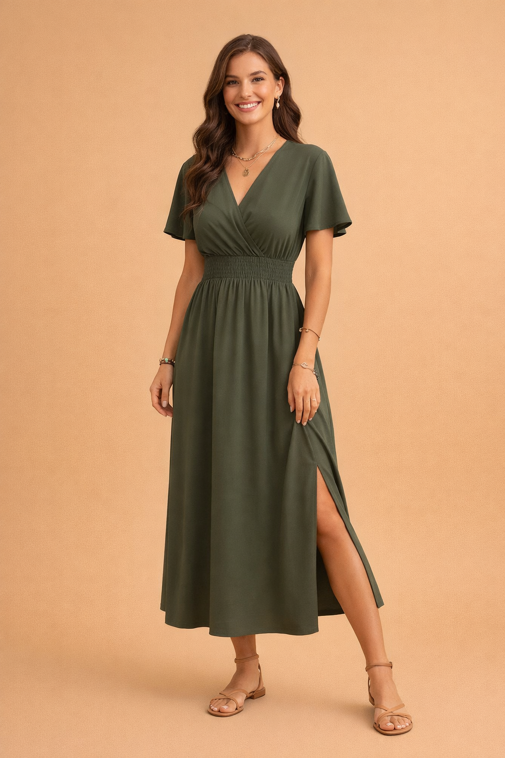 Elegantes, langes Boho-Kleid mit V-Ausschnitt für Damen 0