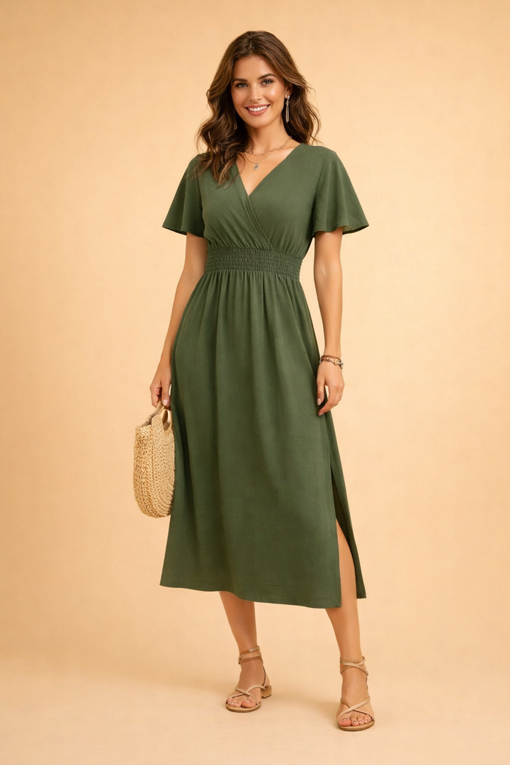 Elegantes, langes Boho-Kleid mit V-Ausschnitt für Damen 1