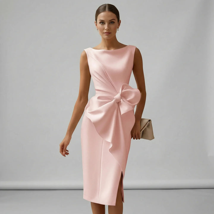 Elegantes ärmelloses Midi-Cocktailkleid für Hochzeiten und Partys 0