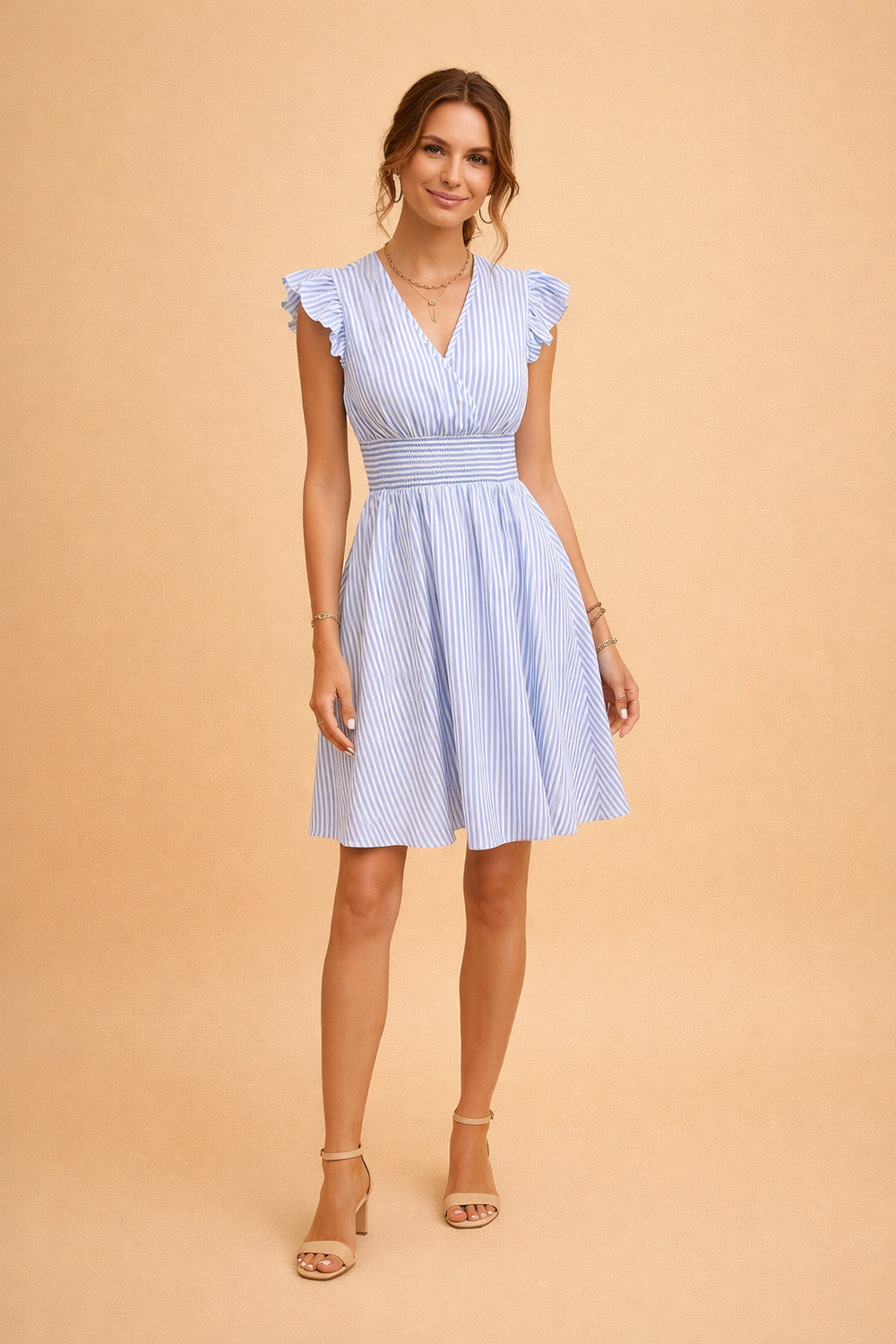 Elegantes gestreiftes Midi-Sommerkleid für Frauen 1