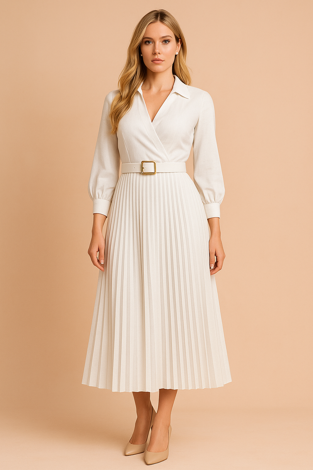 Elegantes mittellanges Frühlingskleid für Damen in Übergröße 1