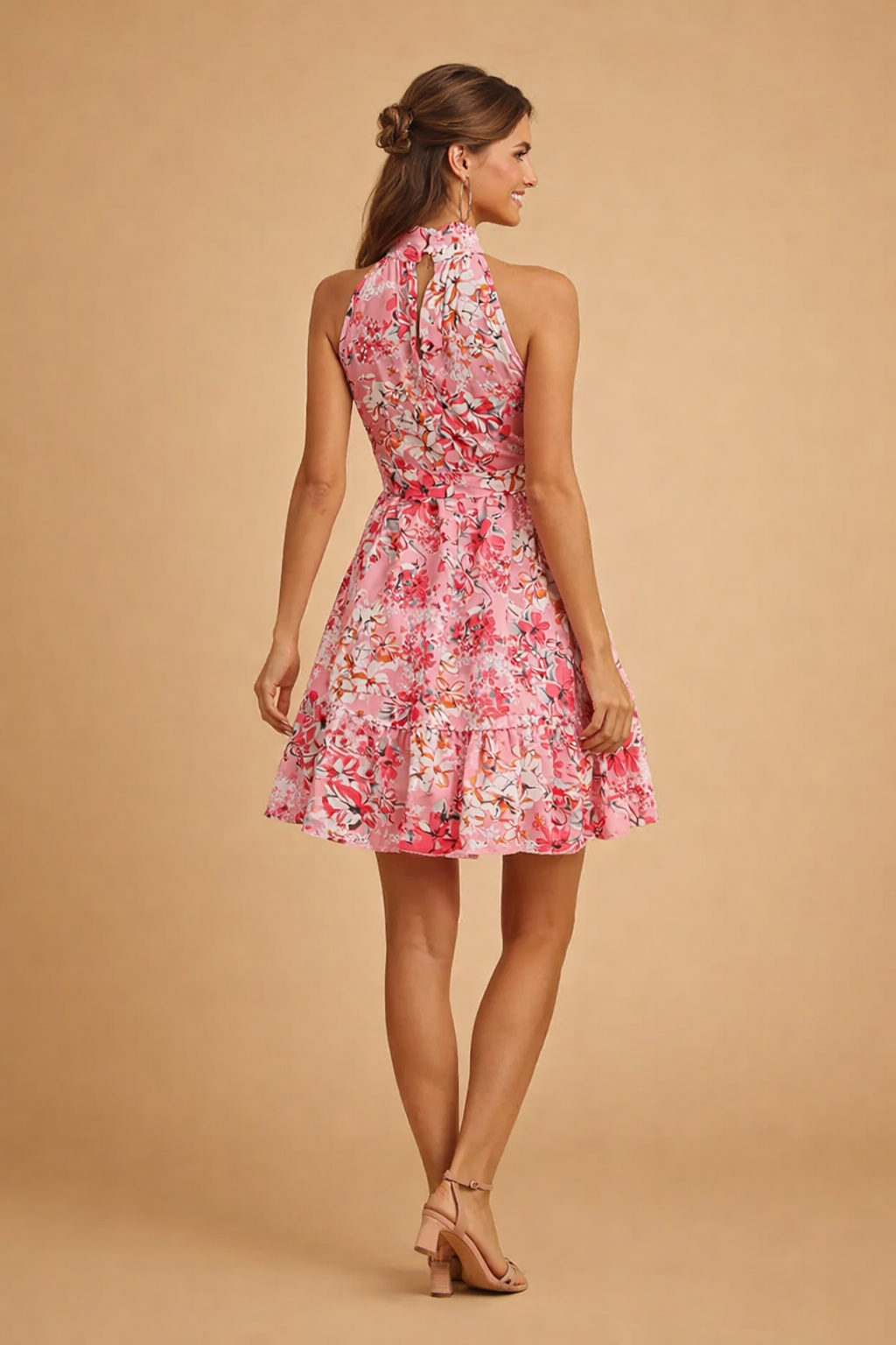 Elegantes schulterfreies Chiffon-Sommerkleid mit Blumendruck für Damen 3