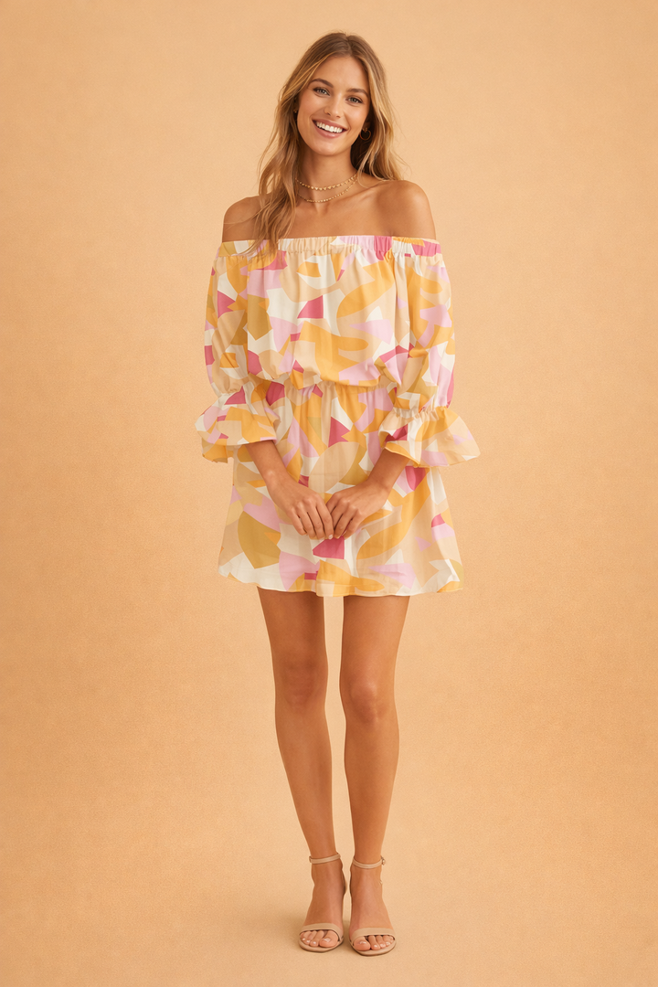 Elegantes schulterfreies Sommerkleid mit auffälligem Aufdruck für Frauen 4