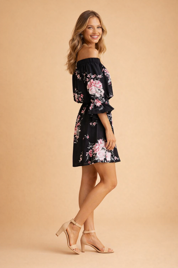Elegantes schulterfreies Sommerkleid mit auffälligem Aufdruck für Frauen 6
