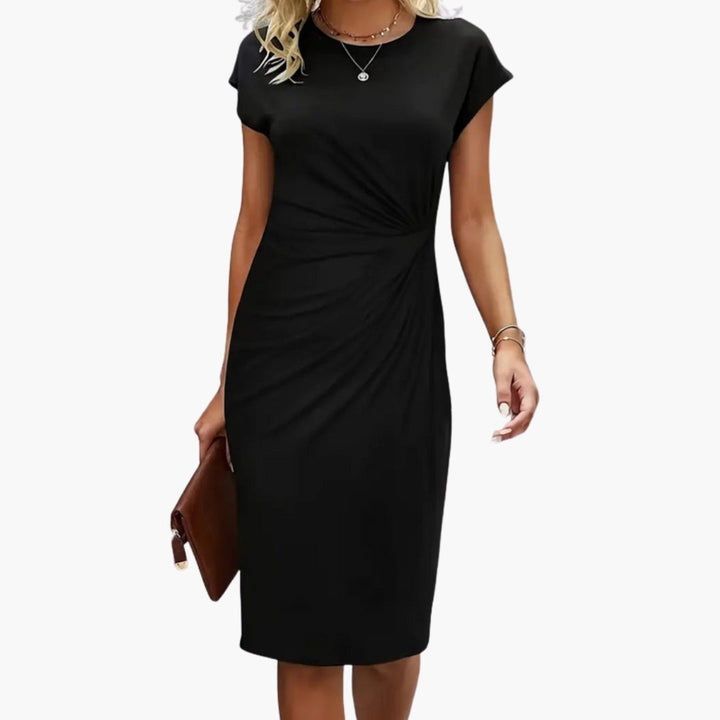Elegantes schwarzes Midikleid für Damen - Sommerkleid mit Rundhalsausschnitt und taillierter Silhouette 0