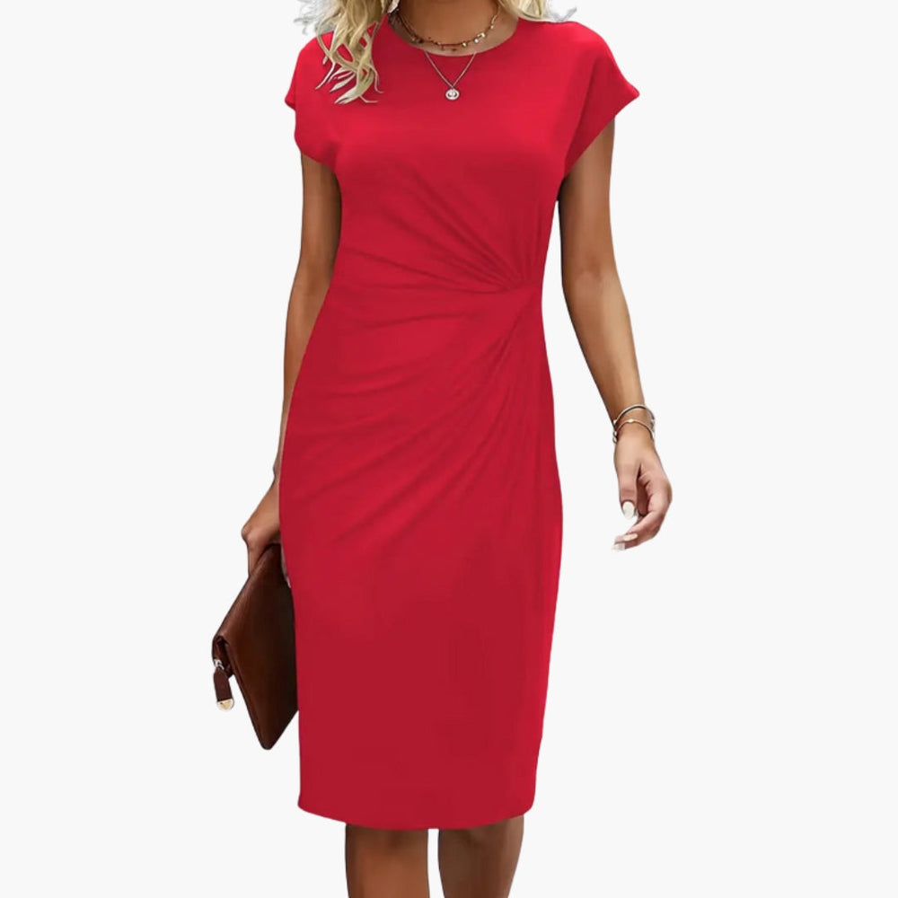 Elegantes schwarzes Midikleid für Damen - Sommerkleid mit Rundhalsausschnitt und taillierter Silhouette 1