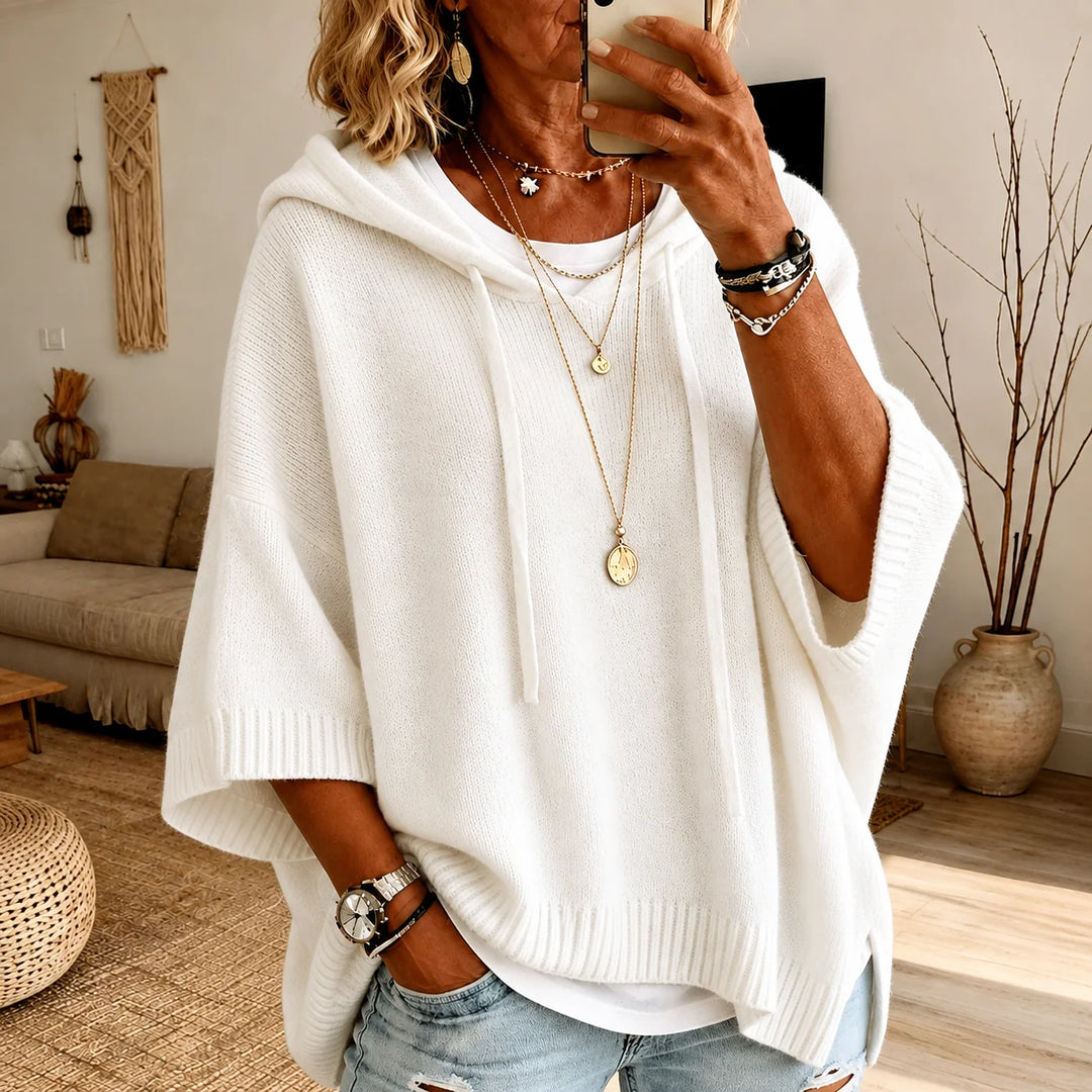 Elodie | Weißer Strickpullover mit Kapuze 0