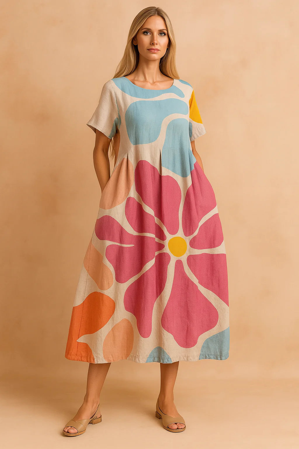 Festliches Damenkleid mit Blumendruck – Elegantes Boho-Kleid für besondere Anlässe und Sommertage 0