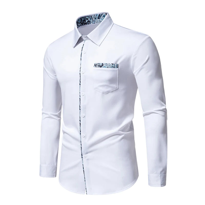 Figurbetontes Herren Langarm Polo mit Paisley Kontrastdetails für eleganten Stil 1