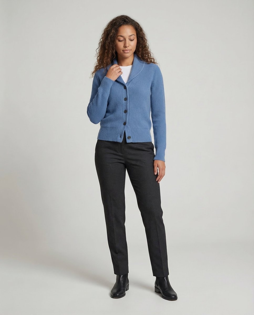 Gerippter Damen-Cardigan mit Reverskragen und Knopfleiste für eleganten Büro- und Freizeitlook 1