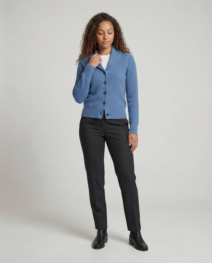 Gerippter Damen-Cardigan mit Reverskragen und Knopfleiste für eleganten Büro- und Freizeitlook 1