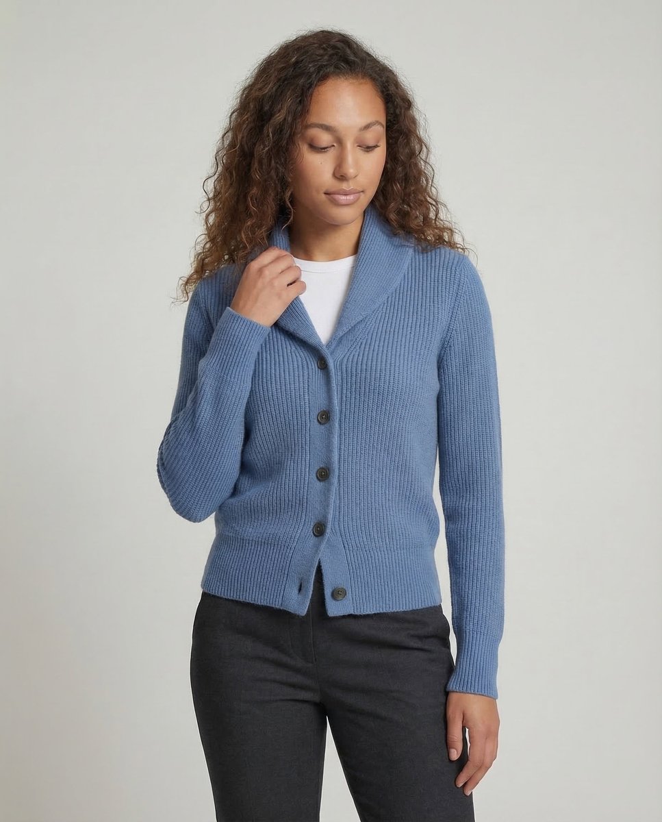 Gerippter Damen-Cardigan mit Reverskragen und Knopfleiste für eleganten Büro- und Freizeitlook 2