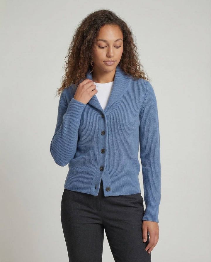 Gerippter Damen-Cardigan mit Reverskragen und Knopfleiste für eleganten Büro- und Freizeitlook 2