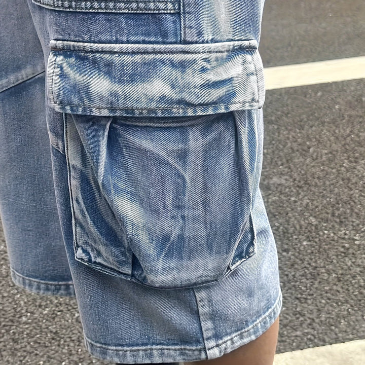 Herren Cargo Shorts Denim – Robuste Kurze Hosen für Alltag und Freizeit, Praktische Taschen, Bequeme Passform 0