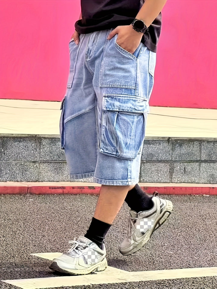 Herren Cargo Shorts Denim – Robuste Kurze Hosen für Alltag und Freizeit, Praktische Taschen, Bequeme Passform 1