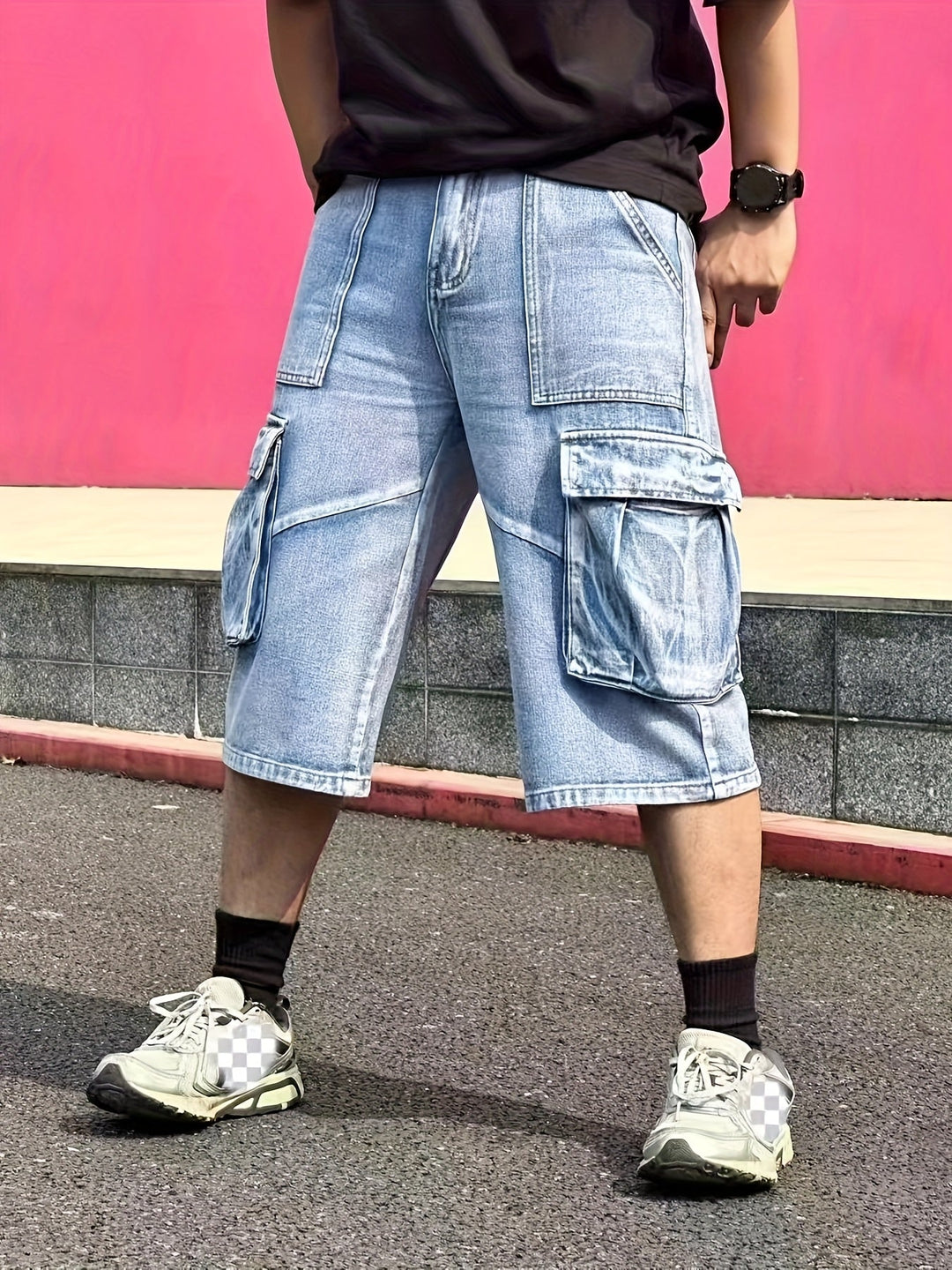 Herren Cargo Shorts Denim – Robuste Kurze Hosen für Alltag und Freizeit, Praktische Taschen, Bequeme Passform 3