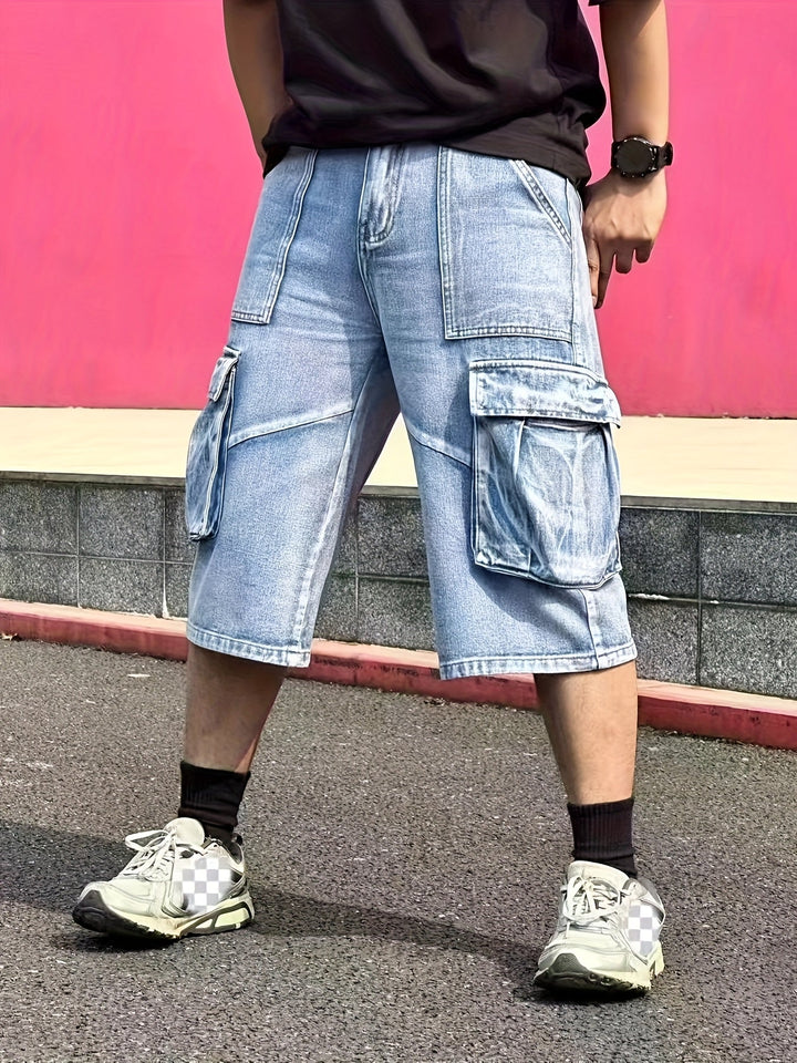 Herren Cargo Shorts Denim – Robuste Kurze Hosen für Alltag und Freizeit, Praktische Taschen, Bequeme Passform 3