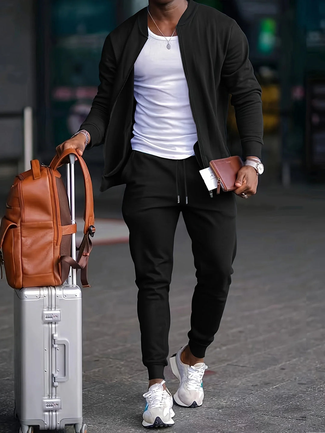 Herren Freizeit-Trainingsanzug Set mit Zip-Jacke und elastischem Bund für Sport und Alltag 0