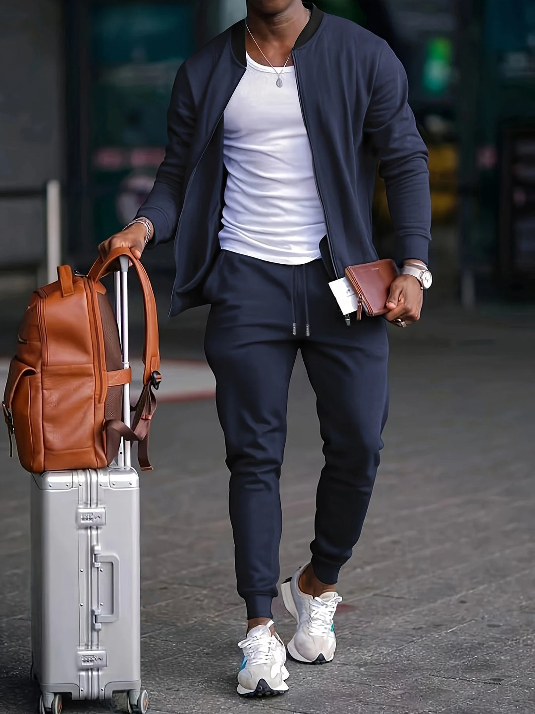 Herren Freizeit-Trainingsanzug Set mit Zip-Jacke und elastischem Bund für Sport und Alltag 1