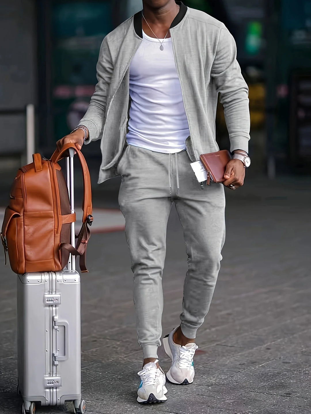 Herren Freizeit-Trainingsanzug Set mit Zip-Jacke und elastischem Bund für Sport und Alltag 2