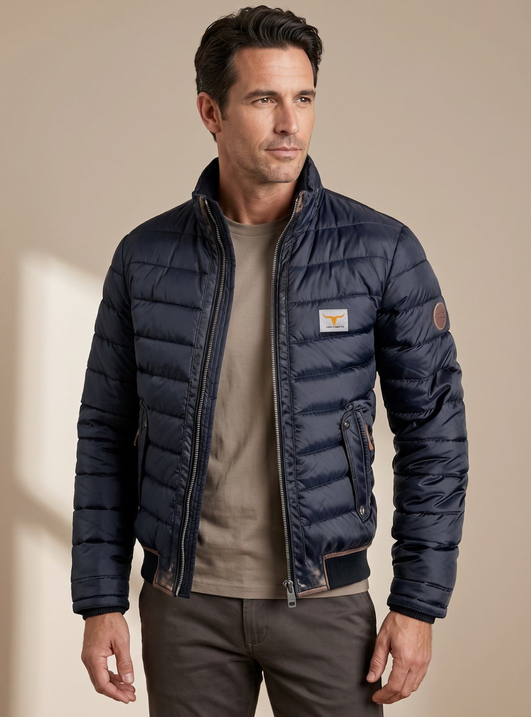 Herren Gesteppte Winterjacke mit Stehkragen und Reißverschluss für kalte Tage 1