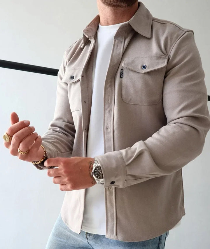 Herren Hemdjacke Lässig mit Knopfleiste und Brusttaschen für Alltag und Freizeit 0