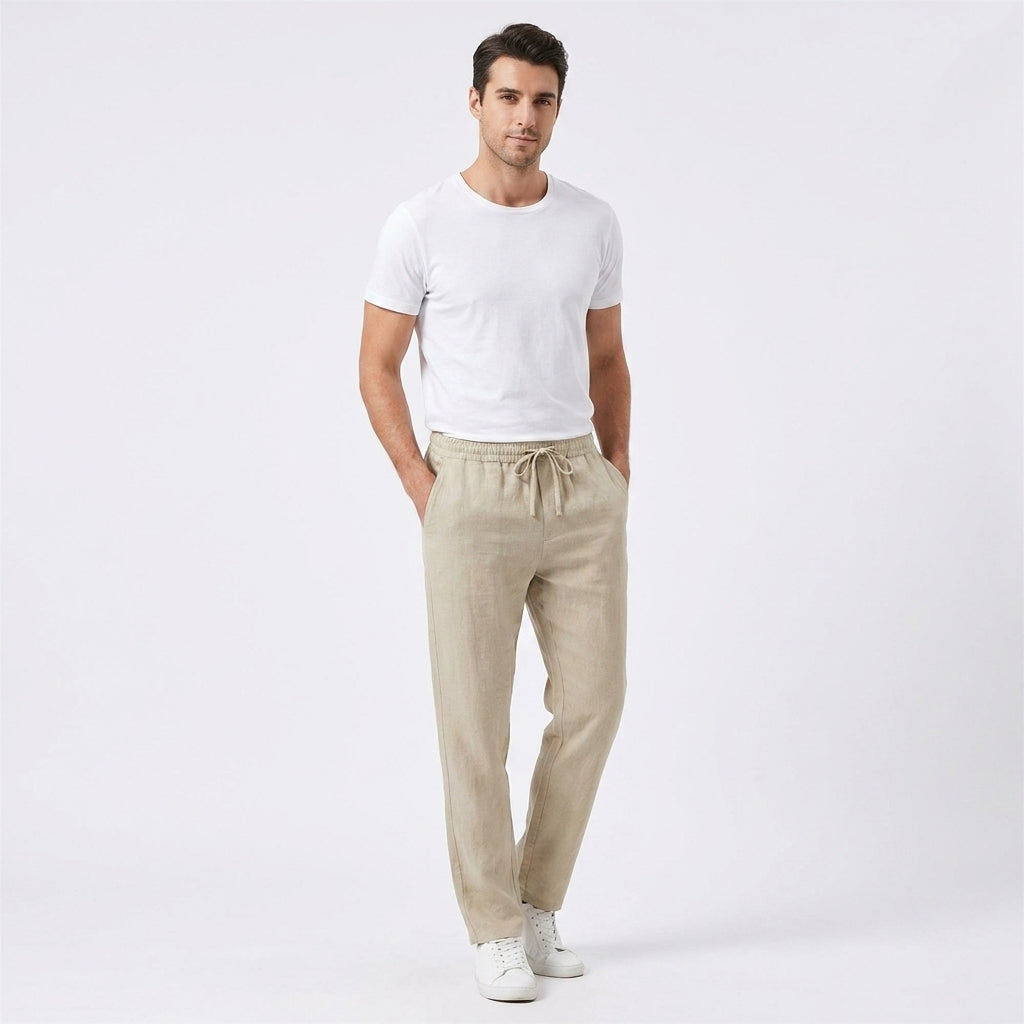 Herren Hose Leinen Sommer Bequeme Freizeithose Lockerer Schnitt für Stil und Komfort 2