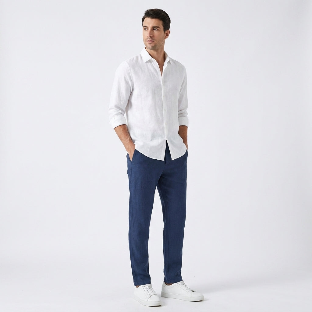 Herren Hose Leinen Sommer Bequeme Freizeithose Lockerer Schnitt für Stil und Komfort 4