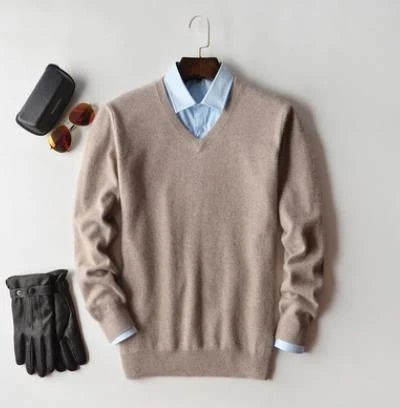 Herren Kaschmir Pullover mit Rundhals und V Ausschnitt 1