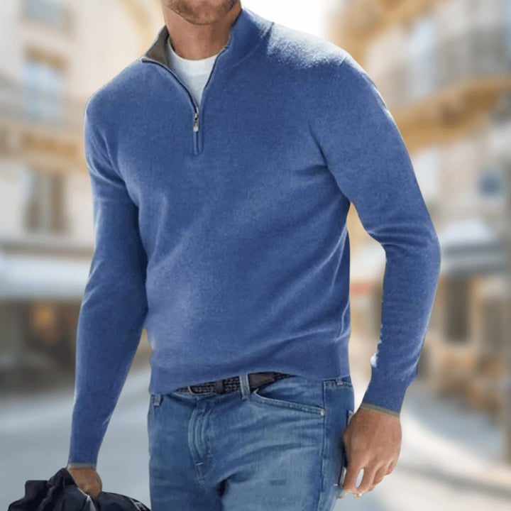 Herren Leichter Quarter-Zip Strickpullover Slim Fit für Alltag und Büro 0