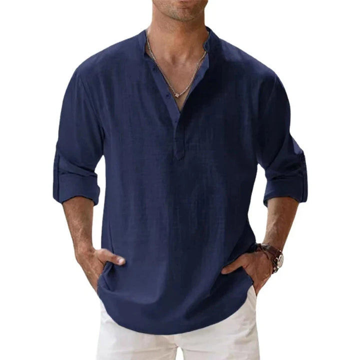Herren Leinen Henley Shirt Relaxed Fit für den Sommer 4