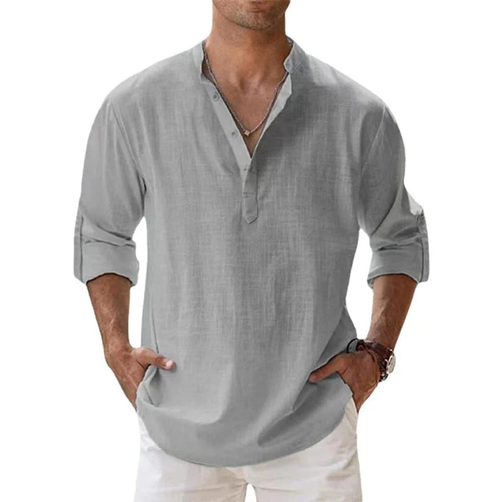 Herren Leinen Henley Shirt Relaxed Fit für den Sommer 5