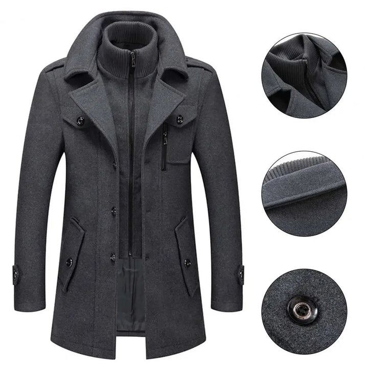 Herren Mantel Lang Schwarz – Eleganter, Winddichter Herrenmantel für Business und Freizeit, Zeitloses Design, Hochwertige Verarbeitung 3