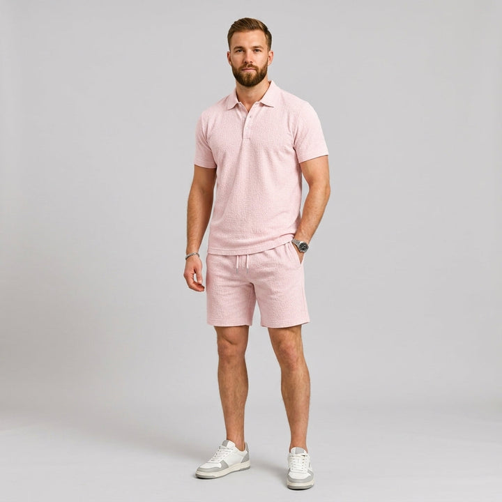 Herren Poloshirt und Shorts Set mit Strukturmuster für Sommer Freizeit 0