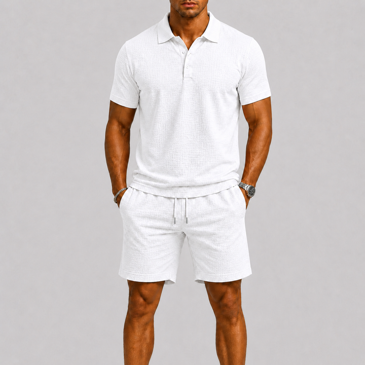 Herren Poloshirt und Shorts Set mit Strukturmuster für Sommer Freizeit 1