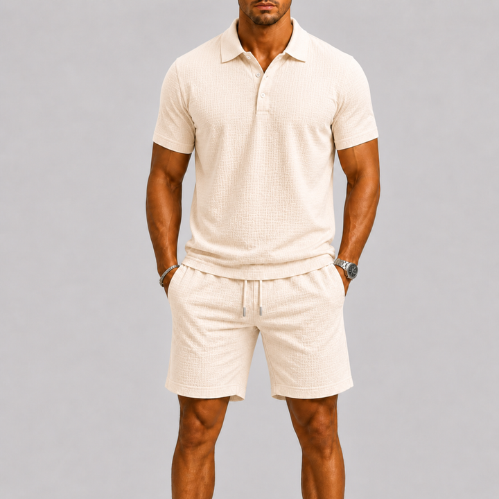 Herren Poloshirt und Shorts Set mit Strukturmuster für Sommer Freizeit 3