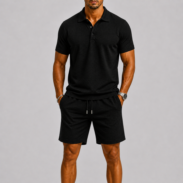 Herren Poloshirt und Shorts Set mit Strukturmuster für Sommer Freizeit 4