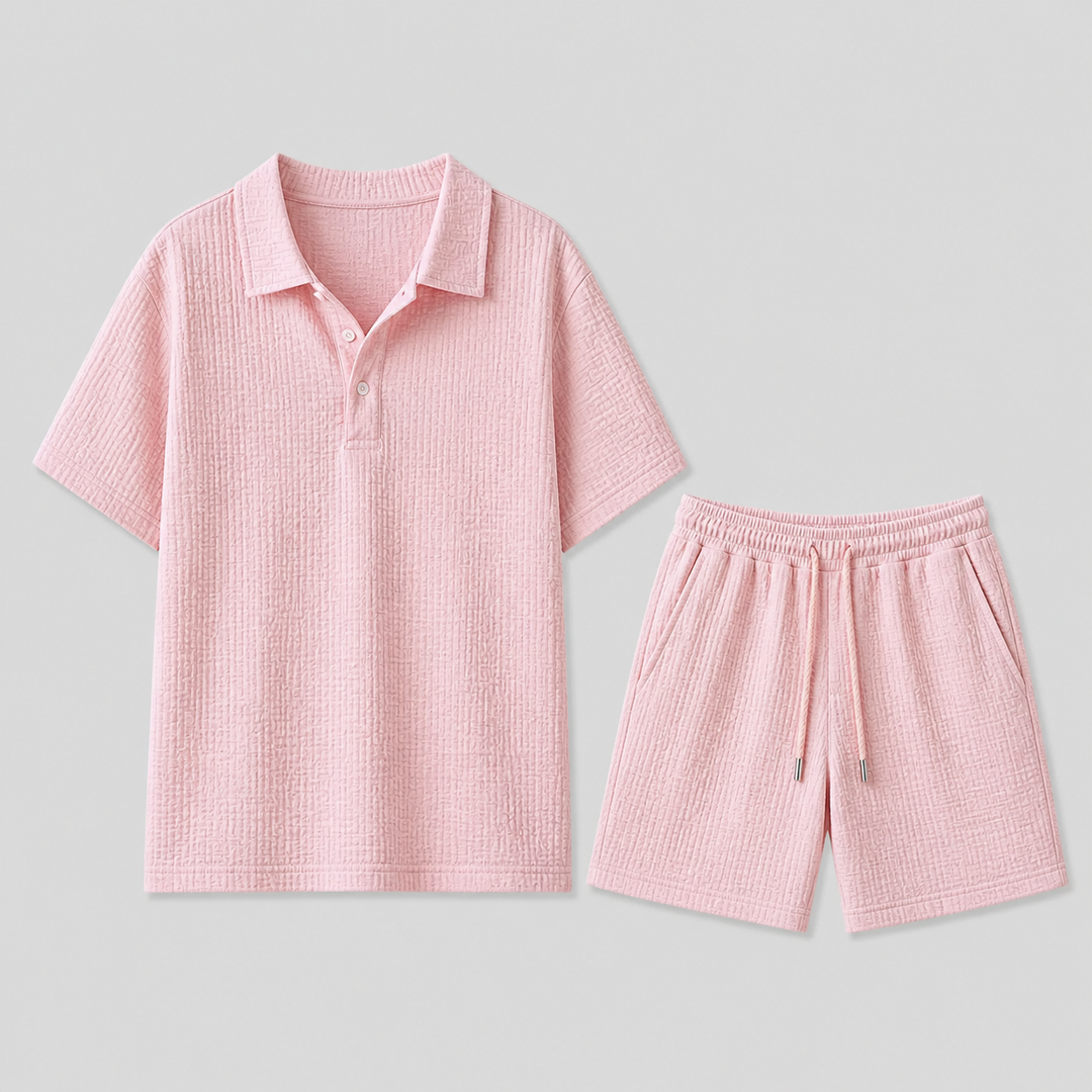 Herren Poloshirt und Shorts Set mit Strukturmuster für Sommer Freizeit 5