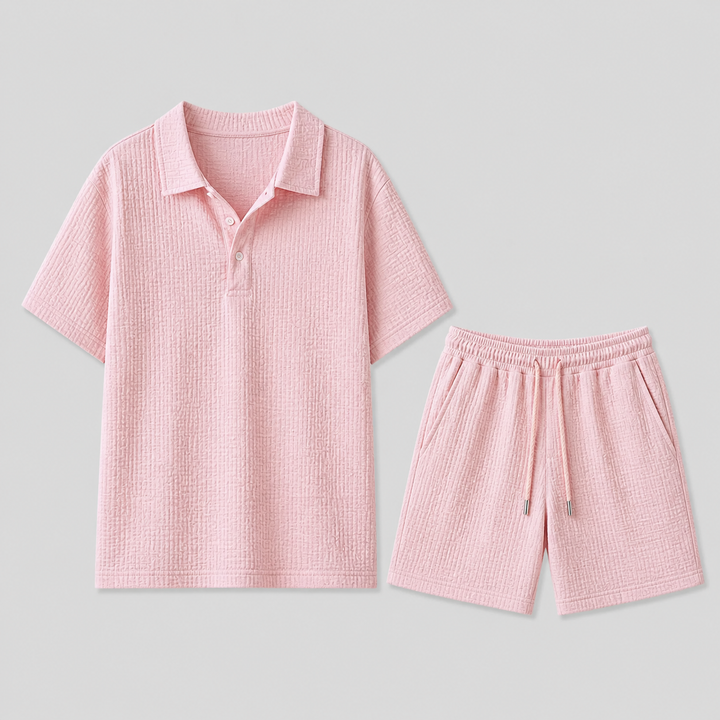 Herren Poloshirt und Shorts Set mit Strukturmuster für Sommer Freizeit 5
