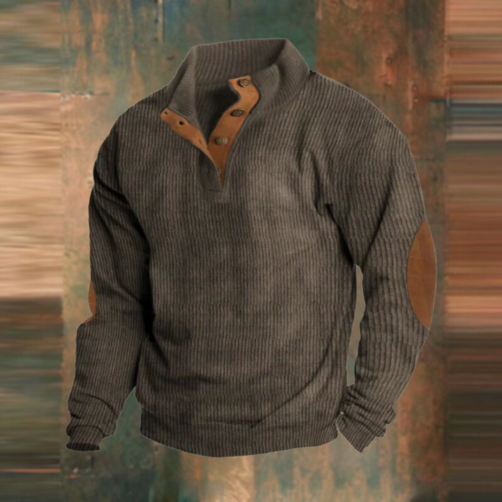 Herren Pullover mit Knopfleiste am Kragen Gerippter Strickpullover Lässig und Modern 2