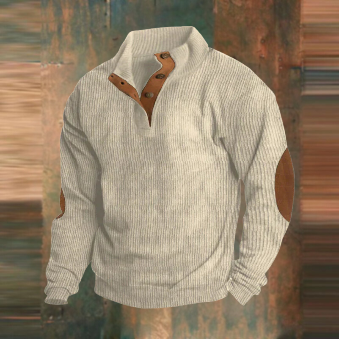 Herren Pullover mit Knopfleiste am Kragen Gerippter Strickpullover Lässig und Modern 3