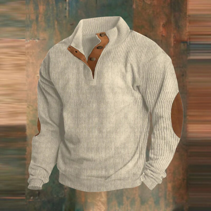 Herren Pullover mit Knopfleiste am Kragen Gerippter Strickpullover Lässig und Modern 3
