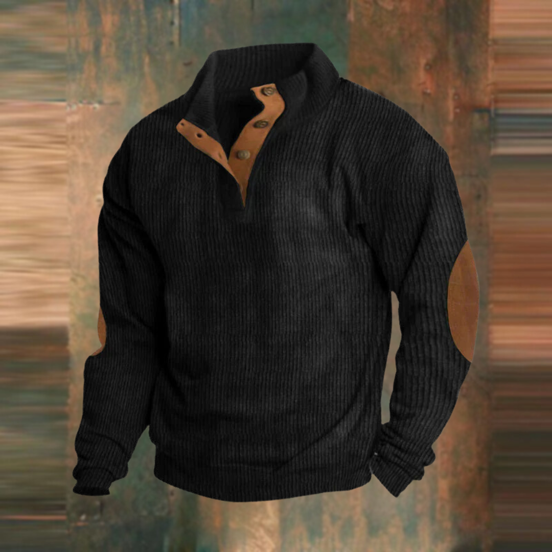 Herren Pullover mit Knopfleiste am Kragen Gerippter Strickpullover Lässig und Modern 4