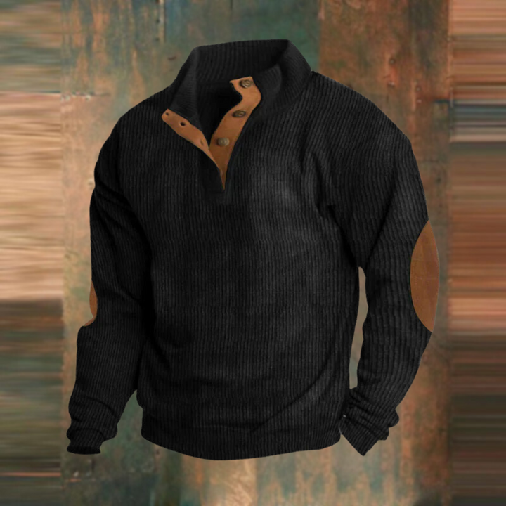 Herren Pullover mit Knopfleiste am Kragen Gerippter Strickpullover Lässig und Modern 4