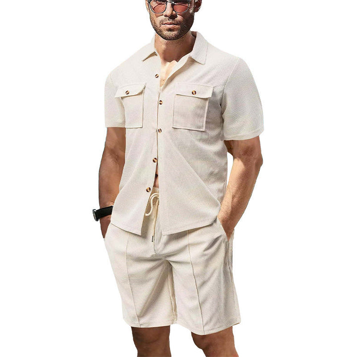 Herren Sommer-Set Hemd und Shorts in Leinenoptik mit Brusttaschen, Stilvoll und Komfortabel für Warme Tage 0