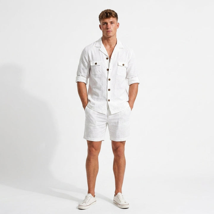 Herren Sommer-Set Hemd und Shorts in Leinenoptik mit Brusttaschen, Stilvoll und Komfortabel für Warme Tage 2