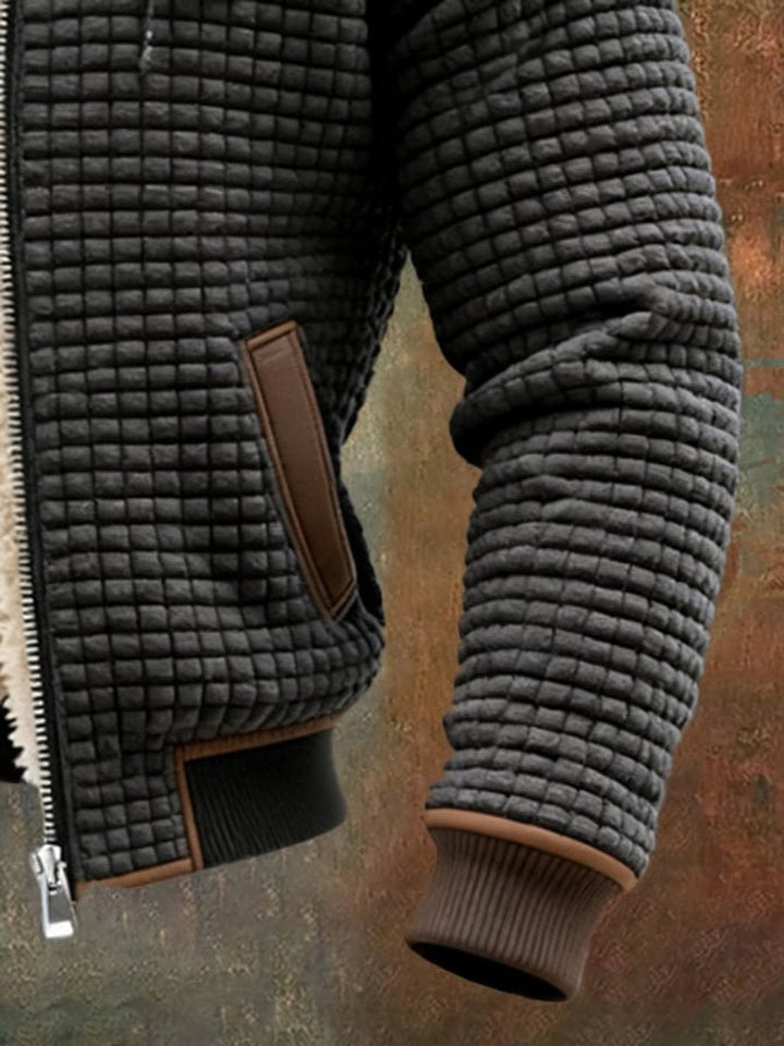 Herren Steppjacke mit Fleecefutter Kapuze und Lederdetails Winterjacke 7