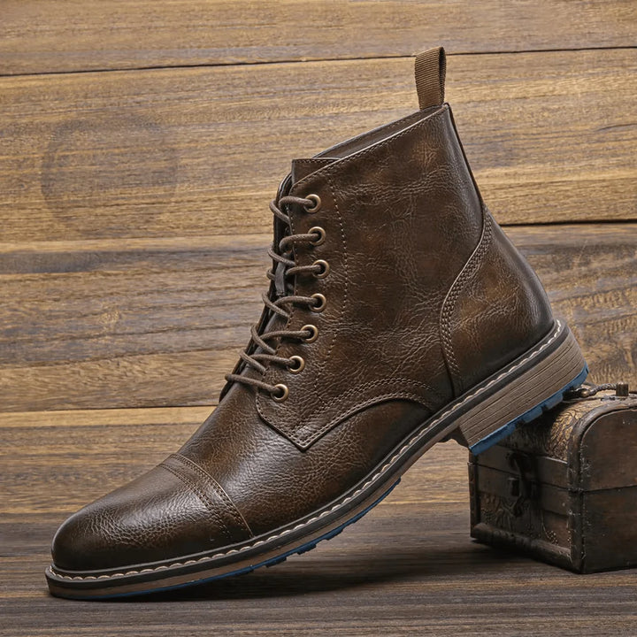 Herren Stiefel Schwarz Leder mit Arch Support – Klassische Winterstiefel für Freizeit und Business 0