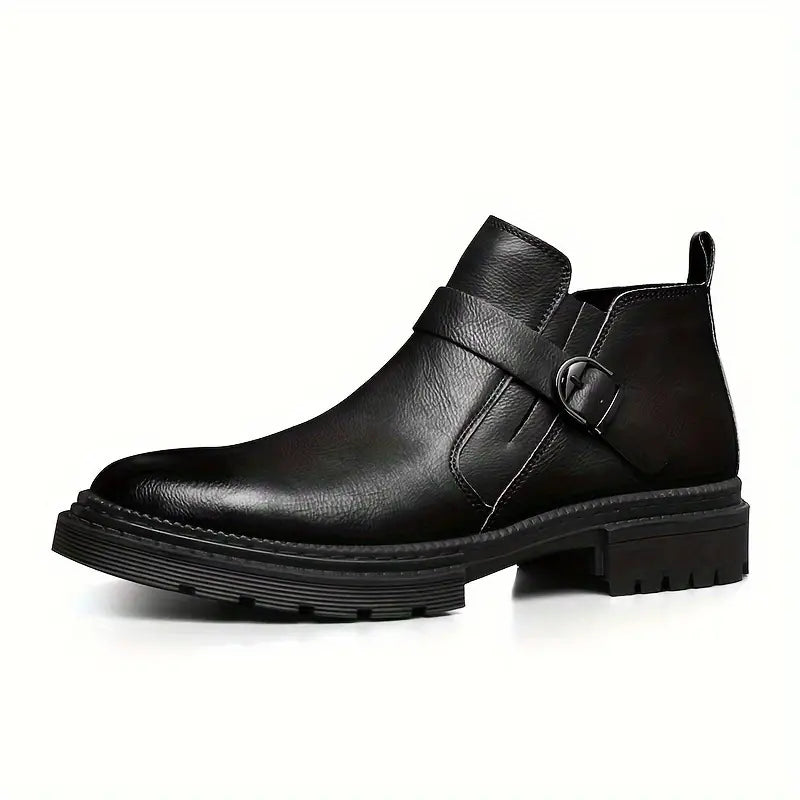 Herren Stiefel Schwarz Mit Arch Support – Elegante Lederstiefel Für Winter & Alltag, Robuste Sohle, Schnallendetail 1